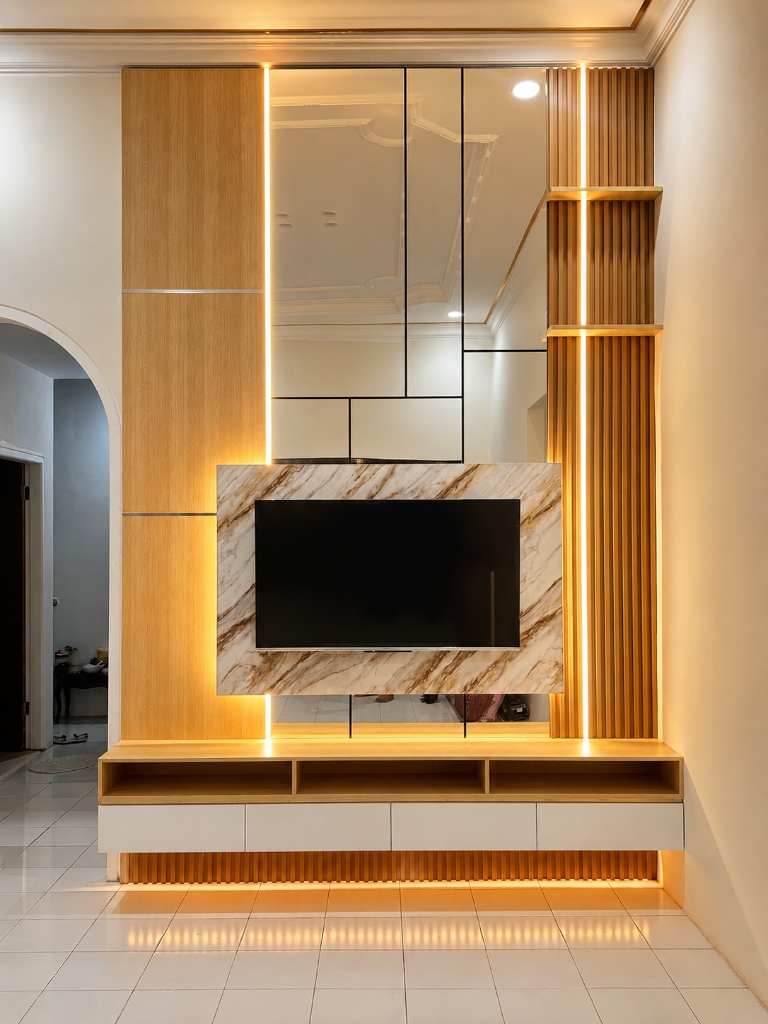 Interior — TV Wall dengan Lampu Amber